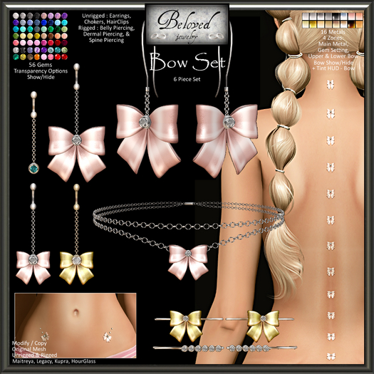 Second Life Marketplace Beloved Jewelry Bow Jewelry Set (Texture